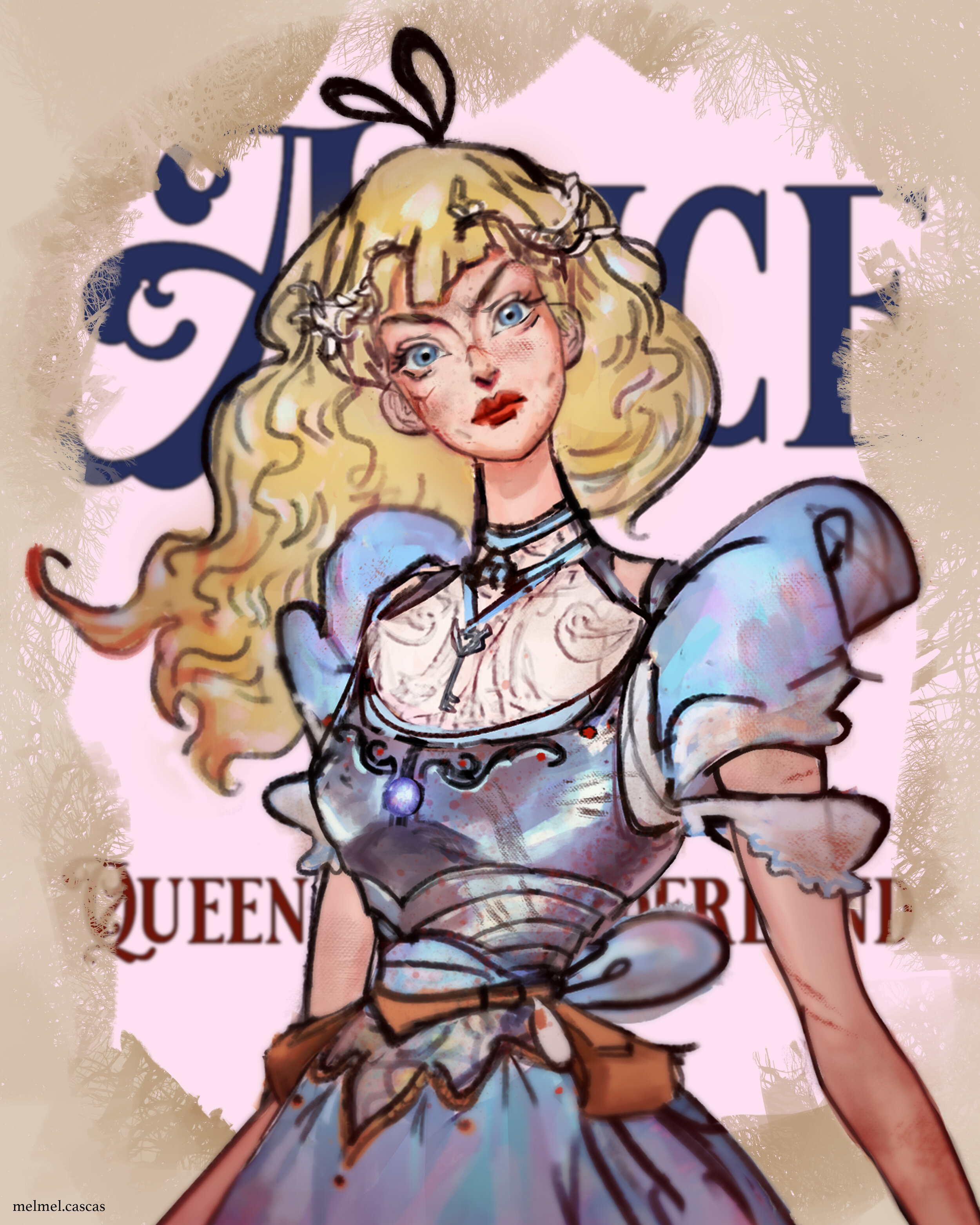 close up of alice with frown