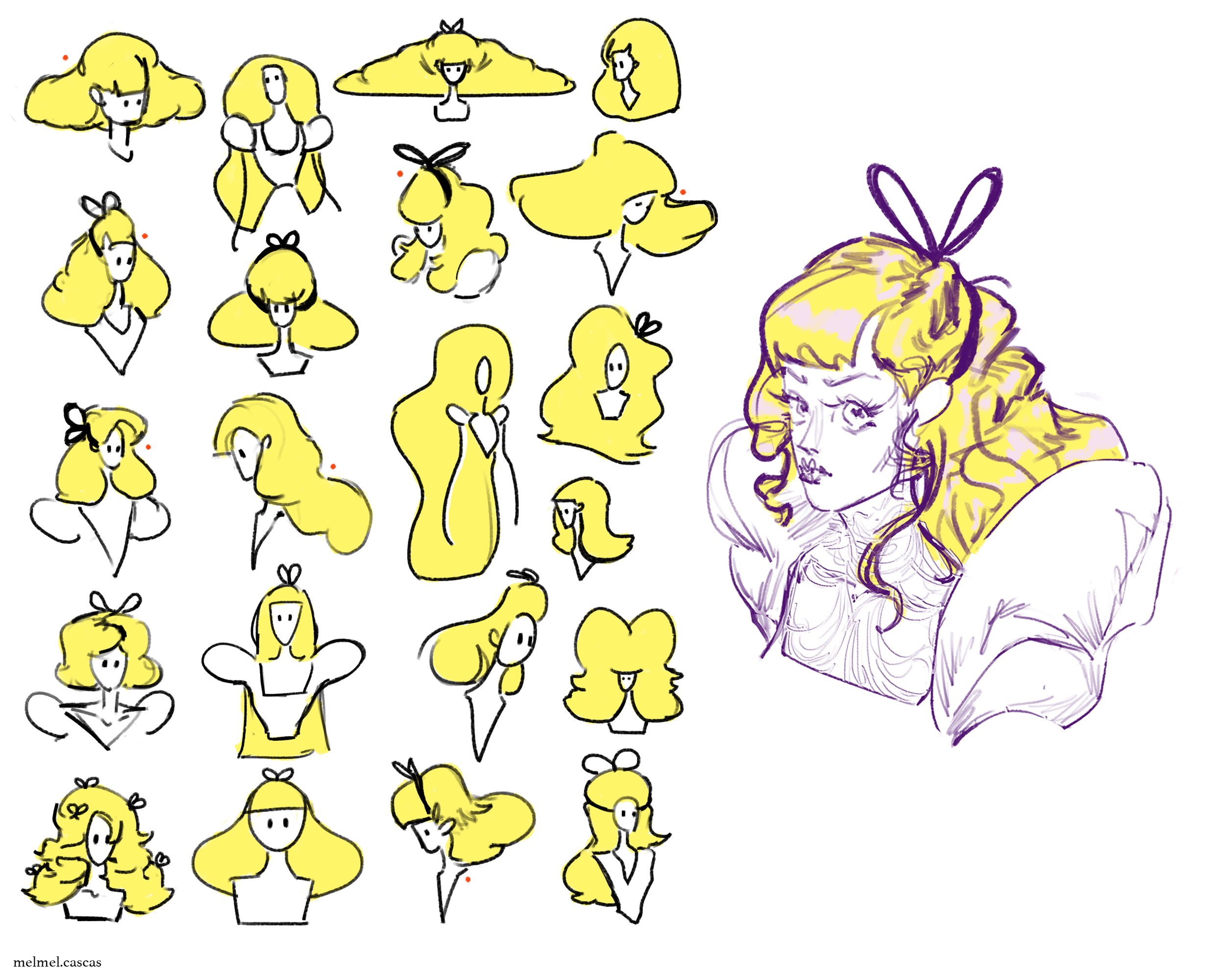 more sketches of different hair designs