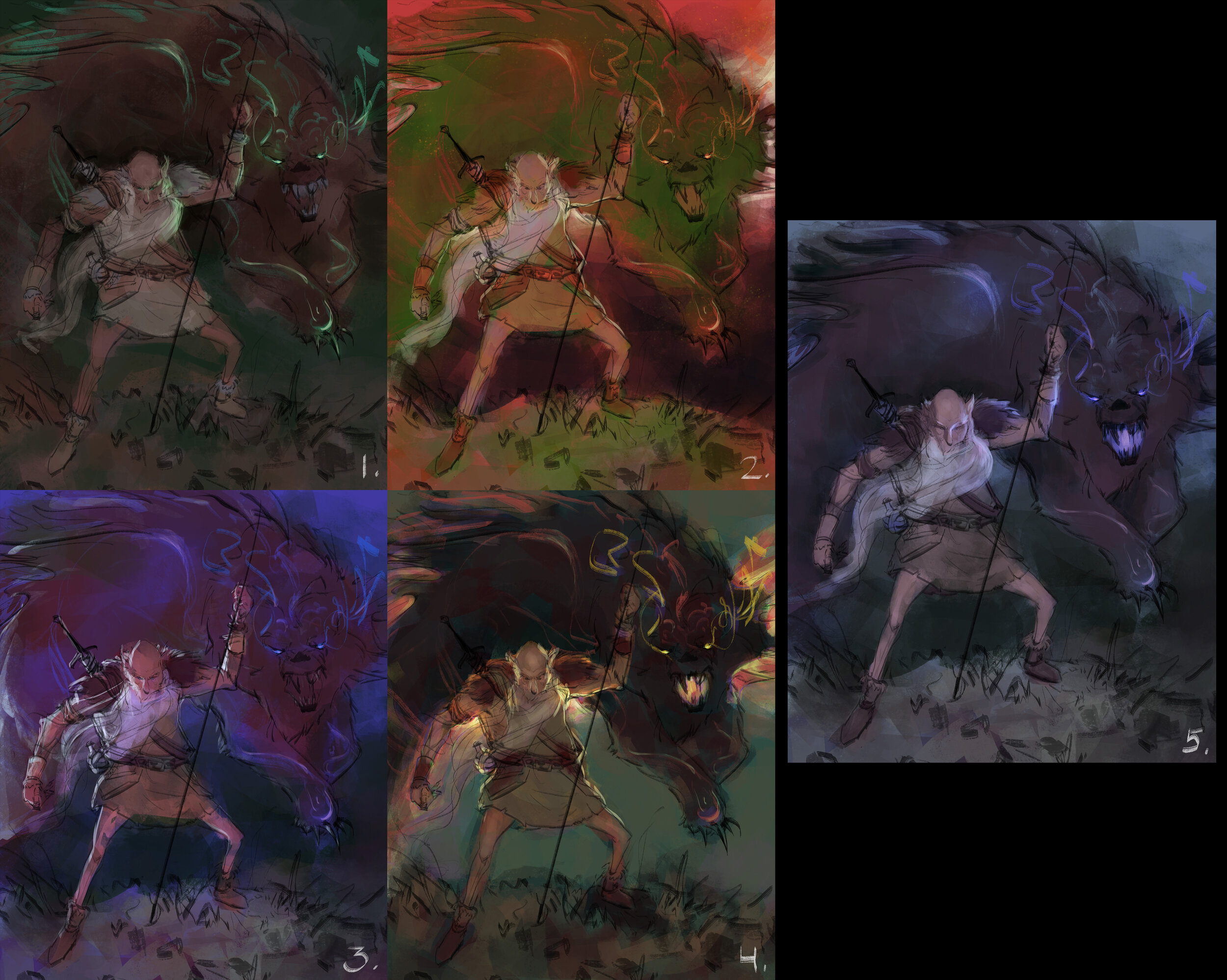 five different color designs for brocc