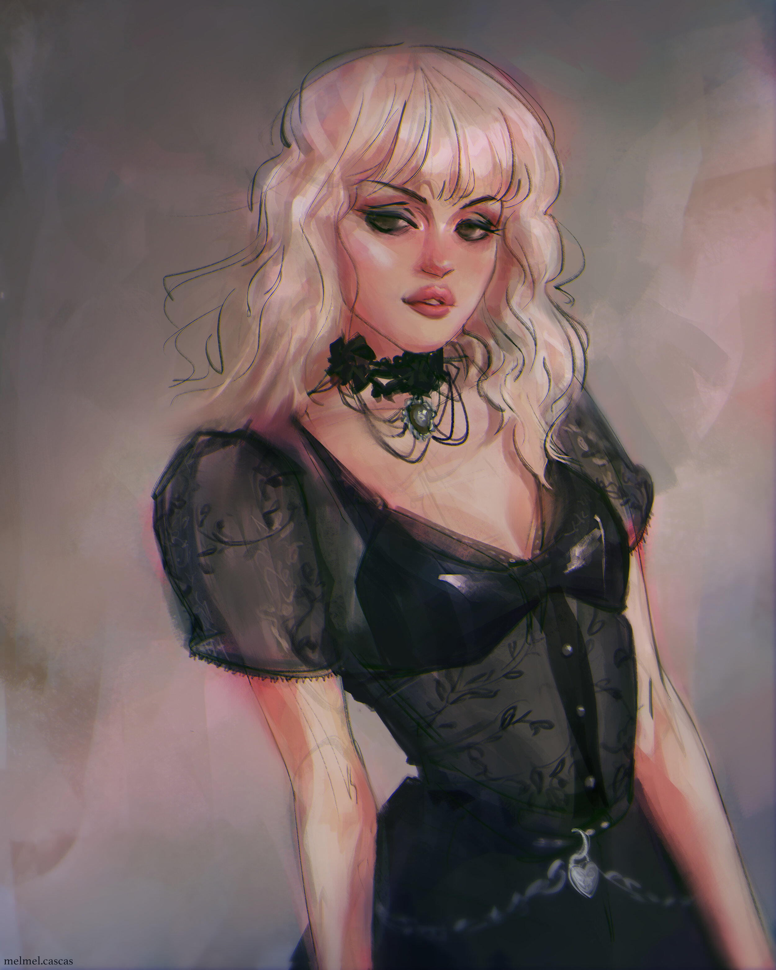 illustration of a girl in a black dress