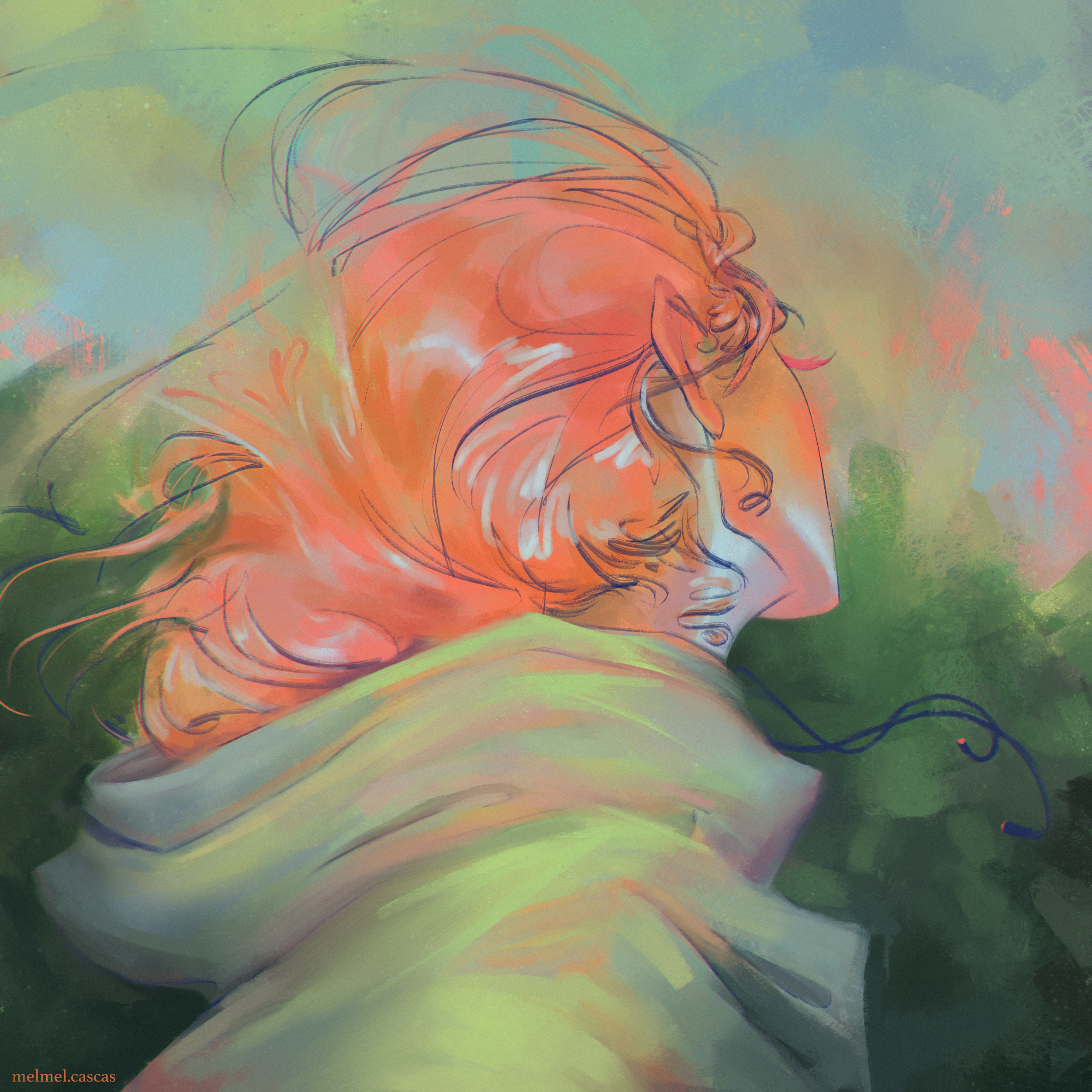 colorful illustration of a woman with pink hair