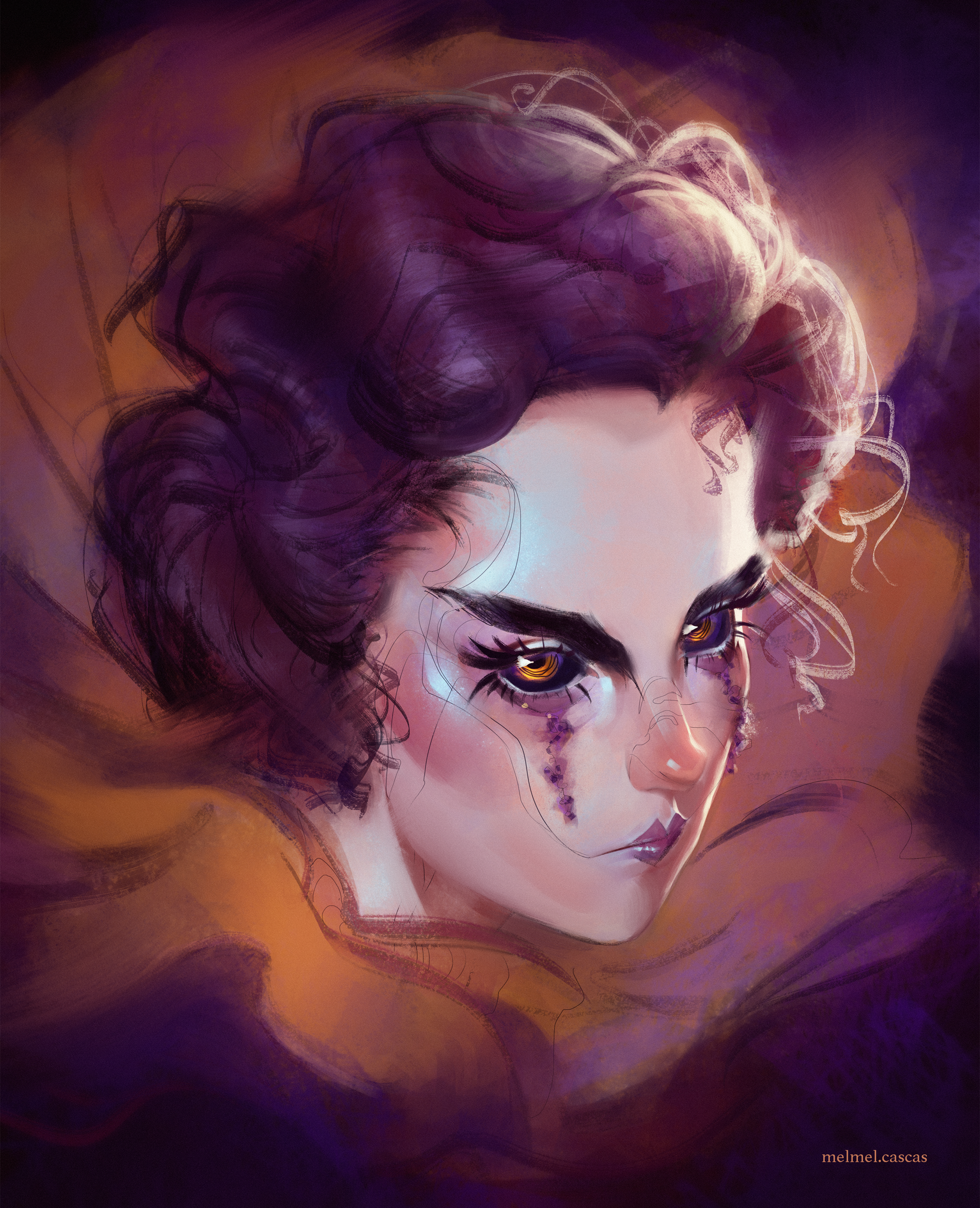 illustration of a woman with short hair and makeup