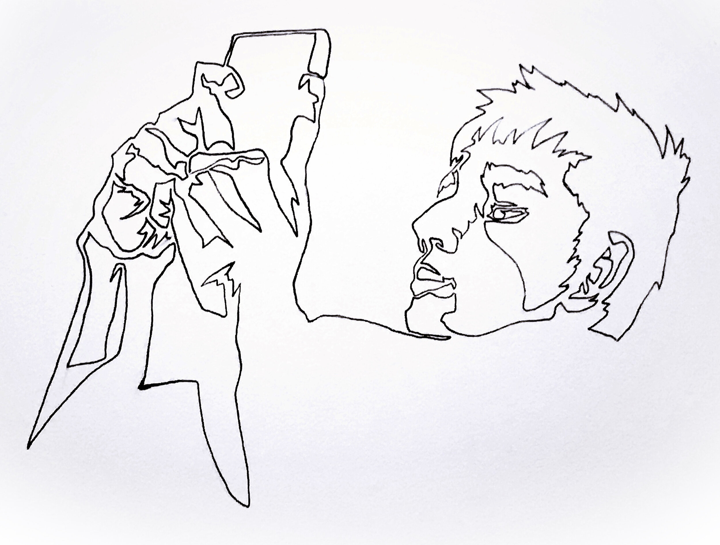 sketch of a man on his phone