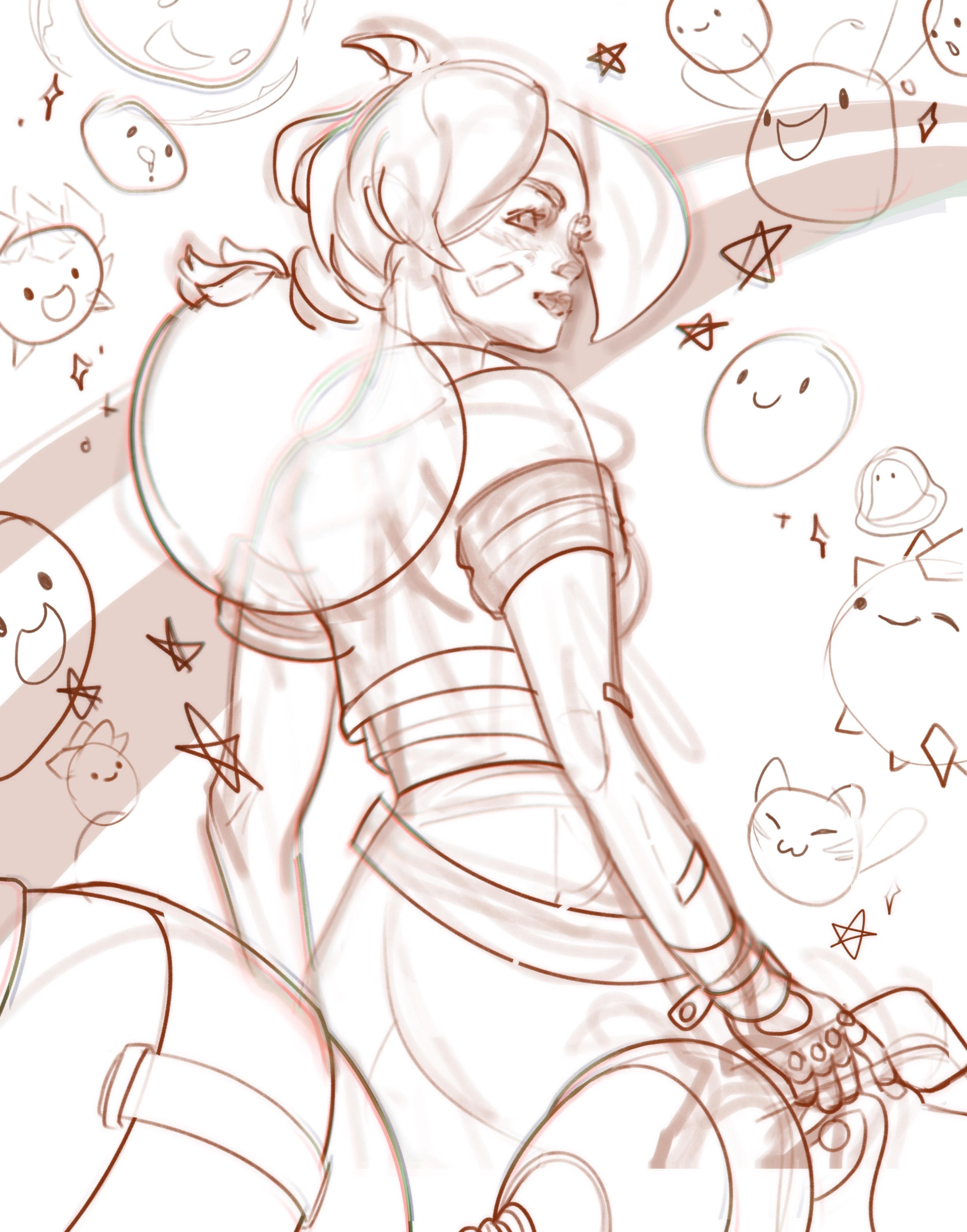 sketch of girl in space suit