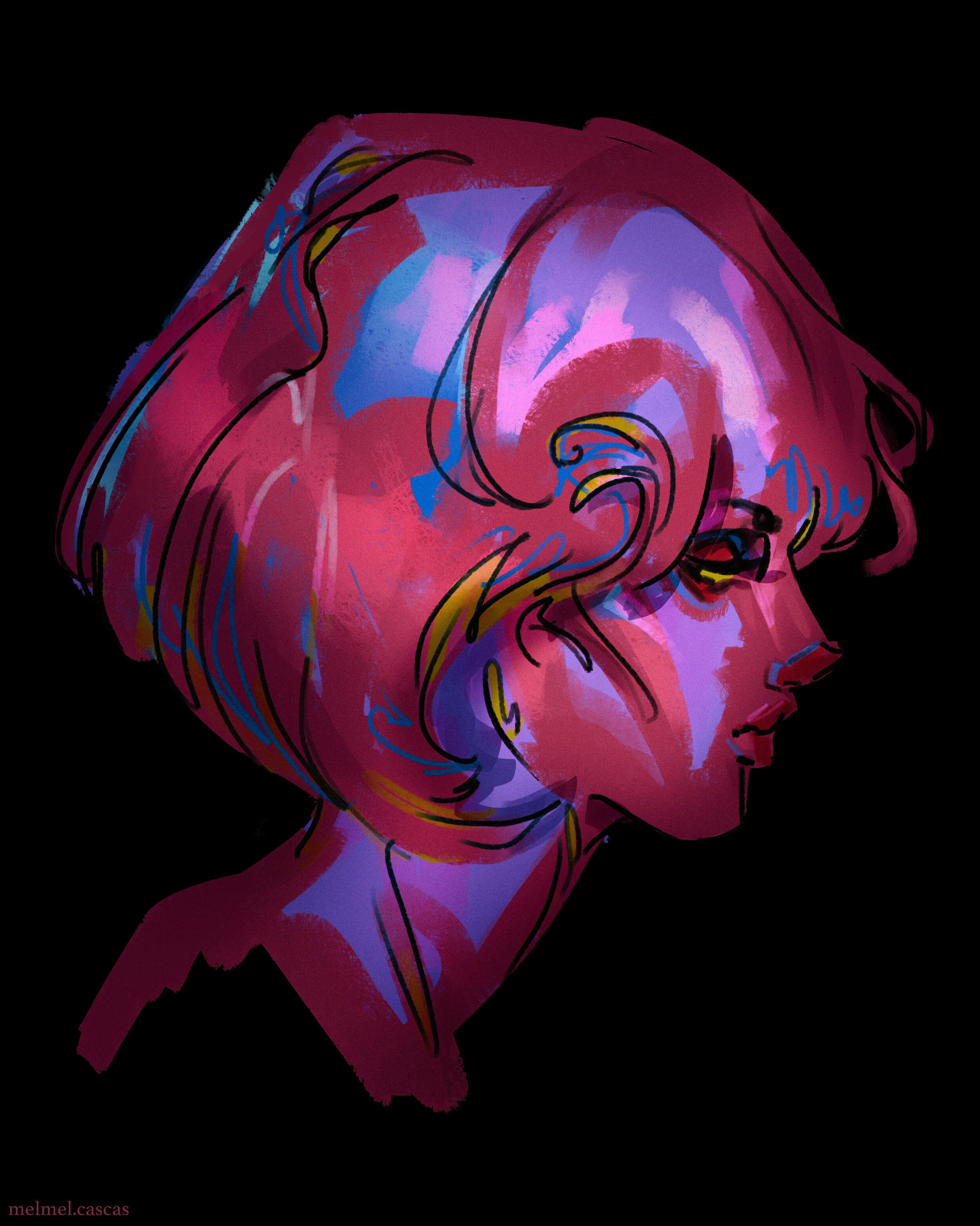 colorful sketch of a woman with short hair